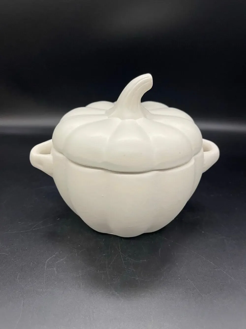White Pumpkin Candy / Snack Ceramic Bowl with Lid 5.75